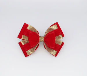 Red Velvet and Gold Christmas Hair Bow